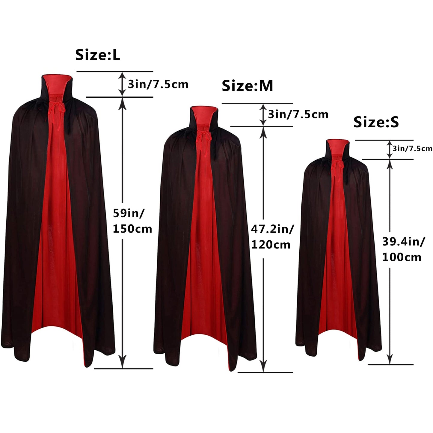 SZCXTOP 59''Halloween Vampire Cloak Capes Robes,Unisex Adult or Kids Reversible Stand-Up Collar Witch Capes for Party Cosplay Costumes