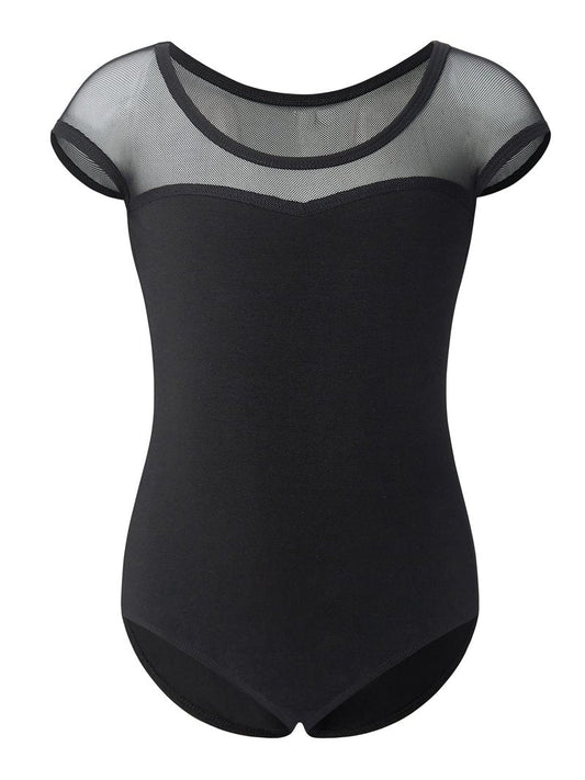 Stelle Black Leotards for Girls Ballet Dance Leotard Mesh Short Sleeve Gymnastics Outfits(Black,90)