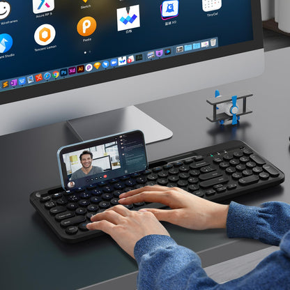 cimetech USB & Bluetooth Keyboard, Wireless Keyboard Ergonomic 2.4G Silent UK Layout with 3 Channels Multi-Device for iOS, Android, Windows, Smartphone