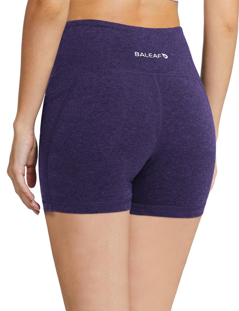 baleaf Biker Shorts Women Yoga Gym Workout Spandex Running Volleyball Tummy Control Compression with Pockets 5" Heather Purple XS