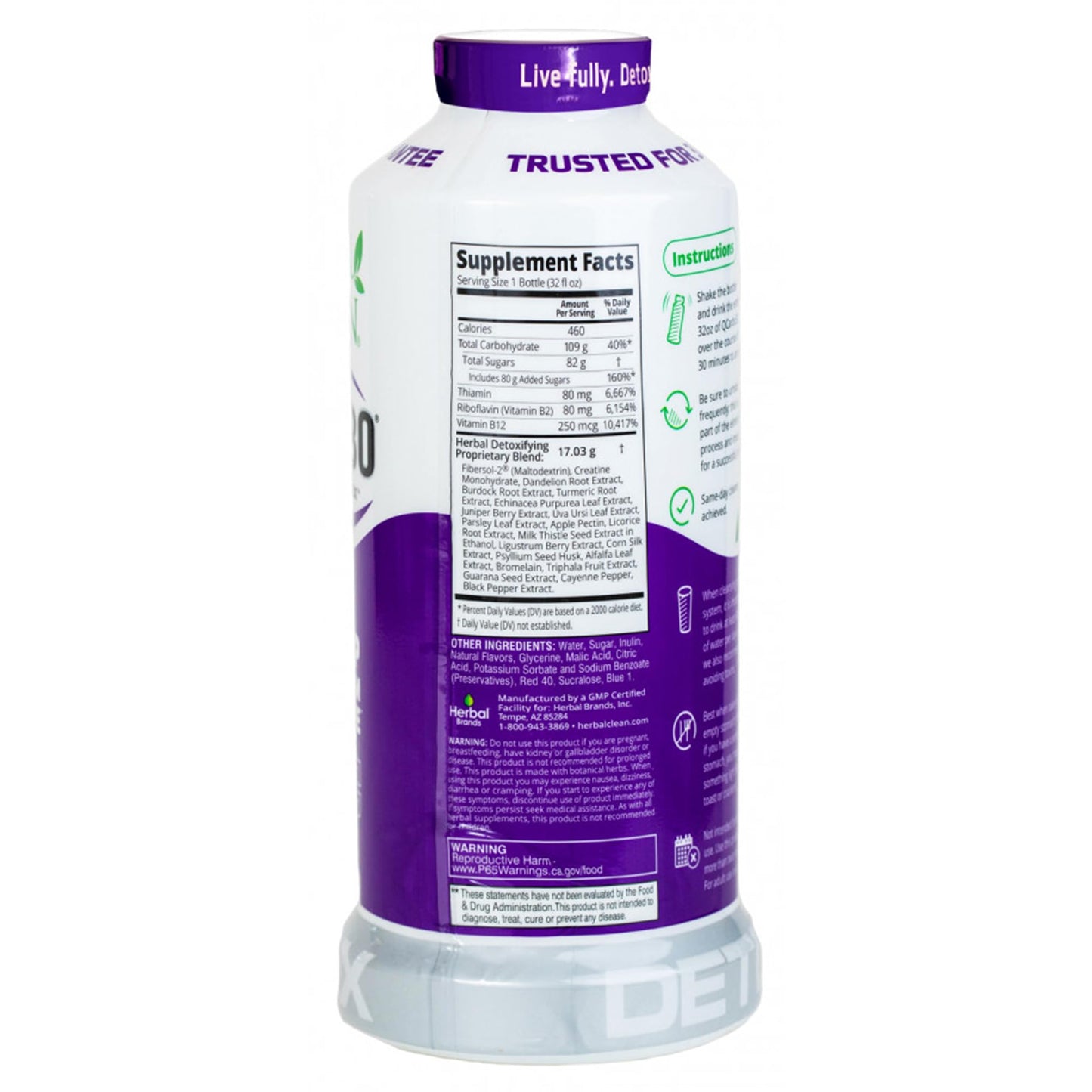 Herbal Clean QCarbo32 Same-Day Premium Detox Drink, Grape Flavor, 32 Fl Oz