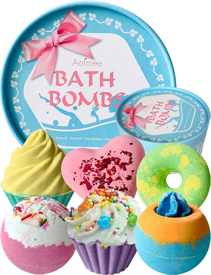 Aofmee Bath Bombs, 6pcs Bubble Bath Bomb for Girls, Handmade Fizzies Bathbombs for Women, Natural Organic Kids Spa Kit, Non Toxic Bath Kit for Teens, Gift Set for Birthday Christmas Easter
