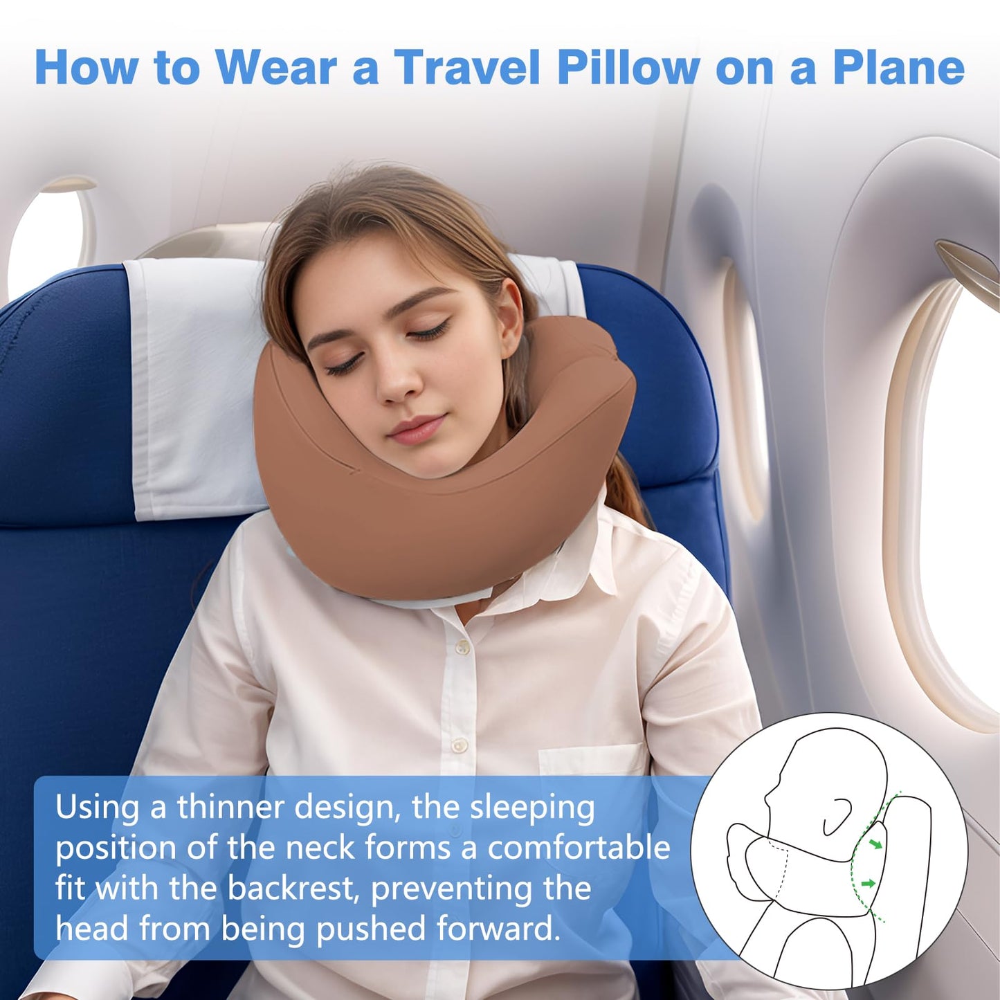 jiaao Travel Neck Pillow, Advanced Neck Support for International Flights, 3D Eye Masks, Ear Plugs and Storage Bag, Memory Foam U-Shaped Pillow for Travel, Sleep Rest, Trains, Road Trips