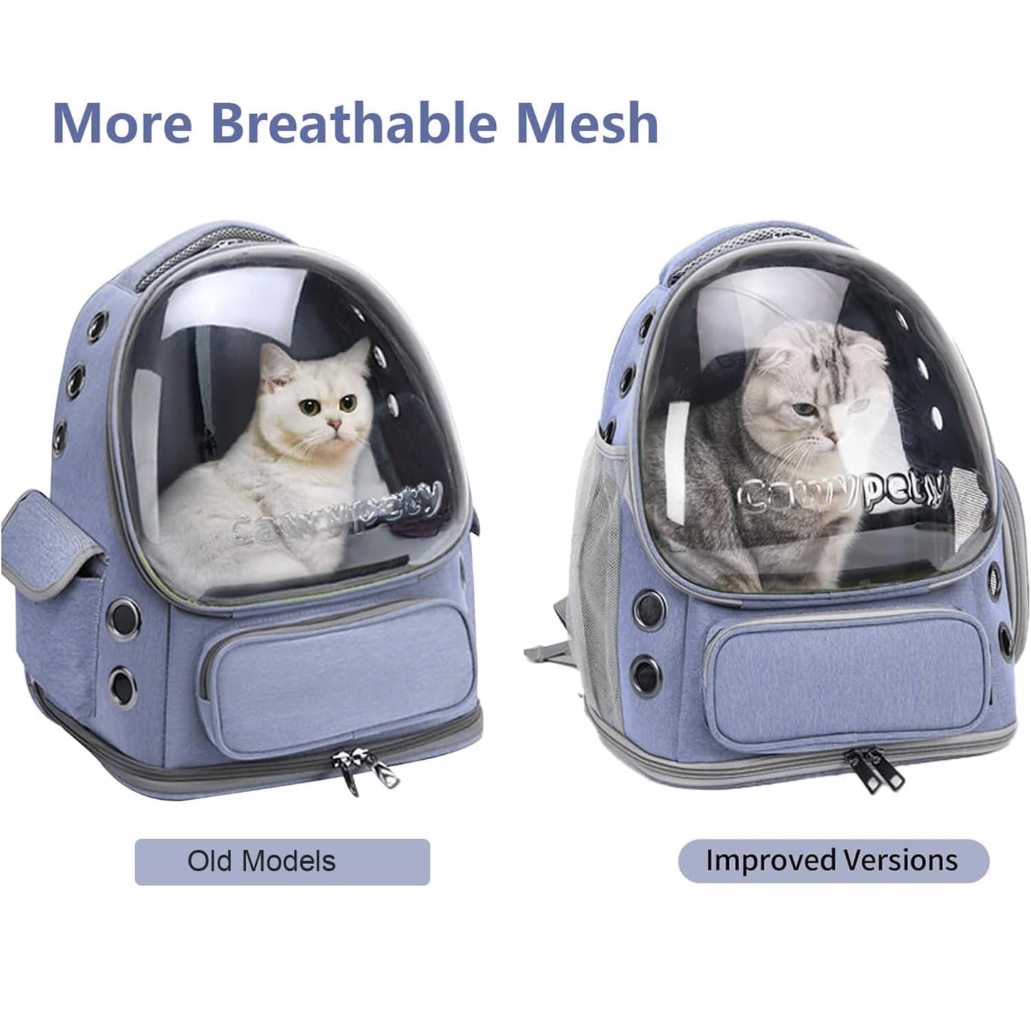 Cawypety Cat Backpack Carrier, Breathable Cat Carrier Large Space Bubble Pet Backpack for Kitty Small Dog up to 12lbs, Transparent & Foldable Pet Carrier for Travel Hiking (Blue