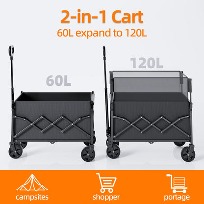 Festival Trolley on Wheels Utility Collapsible Wagon Cart Adjustable Handle for Shoppings Campings Gardenings and Outdoor Sports 120L Capacity