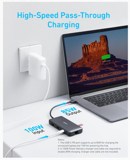 Anker Laptop Docking Station Dual Monitor, 8-in-1 USB C Hub, 4K Dual Monitor with 2 HDMI, 1 Gbps Ethernet Hub, 85W Power Delivery, SD Card Reader for MacBook Pro, XPS and More (Charger not Included)