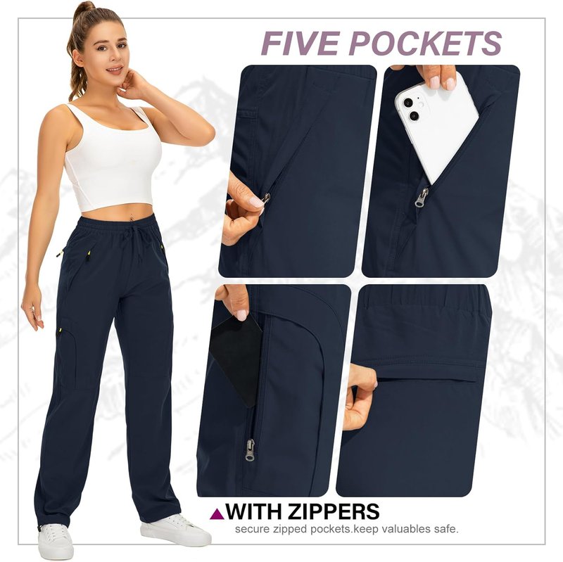 Women's Quick-Dry Hiking Pants - Lightweight UPF 50 Travel Cargo Pants with Zipper Pockets | Ideal for Golf & Safari