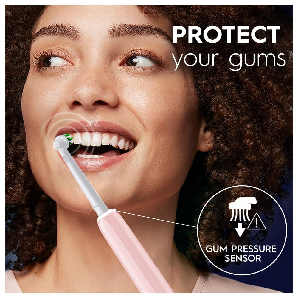 Oral-B Pro 1 Electric Toothbrush For Adults, With 3D Cleaning, 1 Toothbrush Head, Gum Pressure Control, 2 Pin UK Plug, Pink, Travel Electric Toothbrush, Rechargeable Toothbrush For Adults