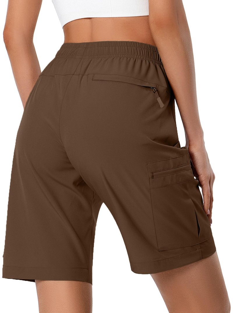 Hugut Women's Lightweight Hiking Cargo Shorts Quick Dry Athletic Shorts Camping Travel Golf Zipper Pockets Water Resistant Brown