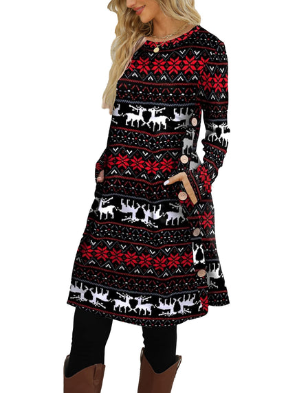 Kikibell Christmas Reindeer Long Sleeve Dress Ugly Christmas Sweater for Women Christmas Dresses for Women Plus Size Winter Dresses