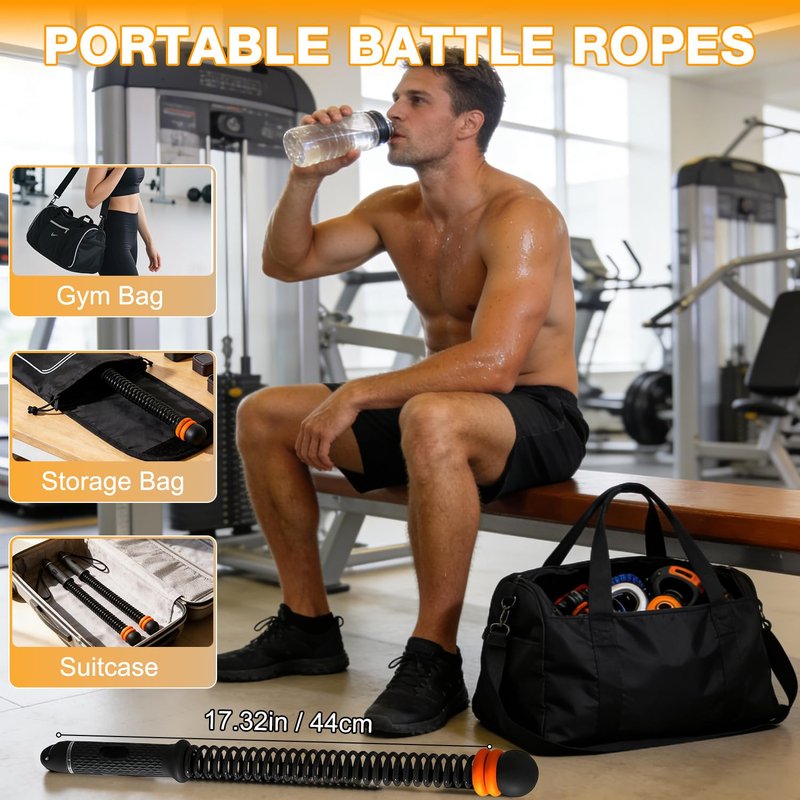 Weighted Ropeless Battle Ropes,Heavy Duty Portable Cordless Battle Ropes for Home Gym with Poster,Workout Exercise Rope for Strength Building,Fitness Equipment for Men & Women(Black)