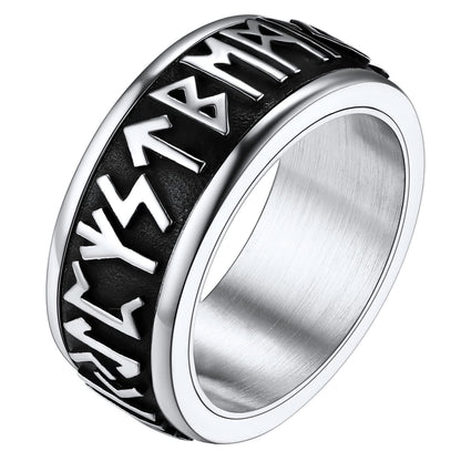 FaithHeart Viking Rings Men Stainless Steel Fidget Ring Spinning Jewellery Norse Runes Band Cool Boys Ring Size O