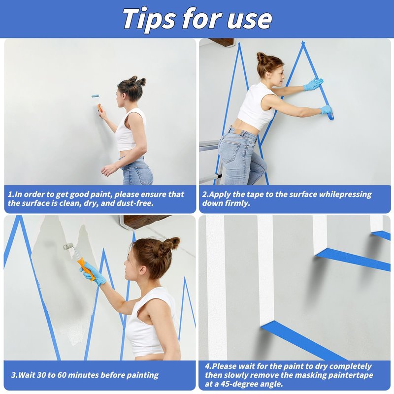 4 Rolls Blue Painters Tape Bulk 4 inch x 60 Yards, Total 240 Yd, Painters Masking Tape No Residue Wall Painting Tape Artist Tape Trim Edge Finishing Tape for Wall Painting Decoration DIY Supplies