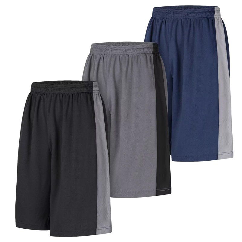 LukBerd Men's Long Athletic Shorts Black Basketball Workout Gym Shorts Below Knee Loose-Fit with Pockets L