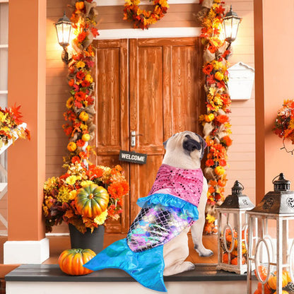 Mermaid Dog Costume - Funny Shiny Halloween Mermaid Costume for Small to Medium Dogs Puppy, Pet Cat Cosplay Outfit Apparel for Christmas Birthday Parties Photo Props