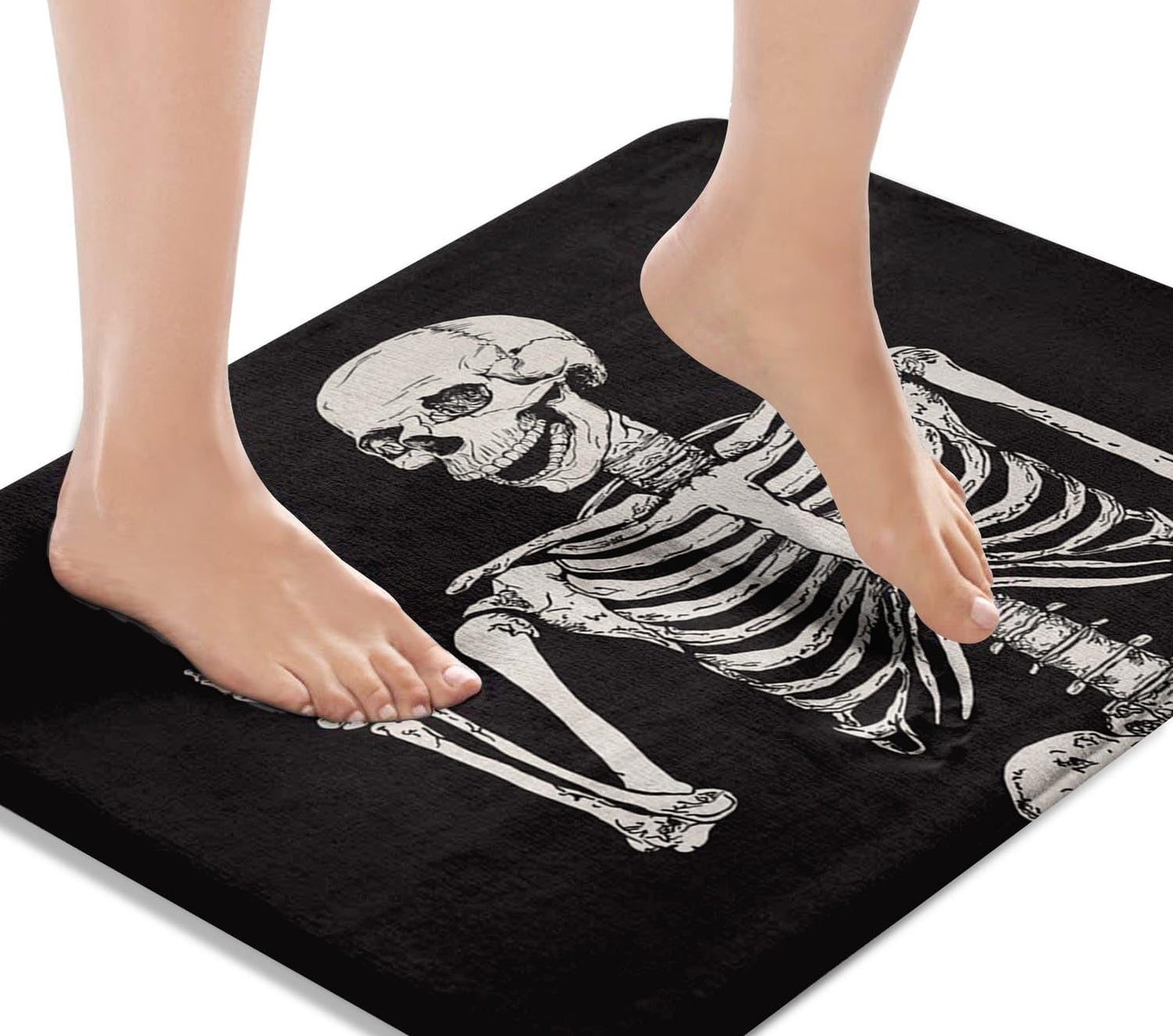 Britimes Bath Mat for Bathroom, Rock and Roll Skeleton Skull Washable Cover Floor Rug Carpets Floor Mat Bathroom Decorations 16x24 Inches for Kitchen Bedroom Indoor