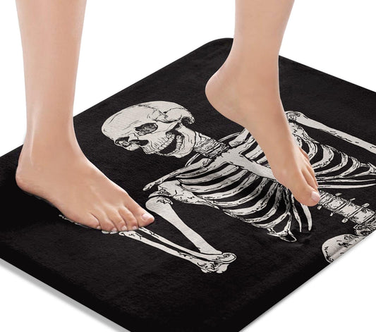 Britimes Bath Mat for Bathroom, Rock and Roll Skeleton Skull Washable Cover Floor Rug Carpets Floor Mat Bathroom Decorations 16x24 Inches for Kitchen Bedroom Indoor