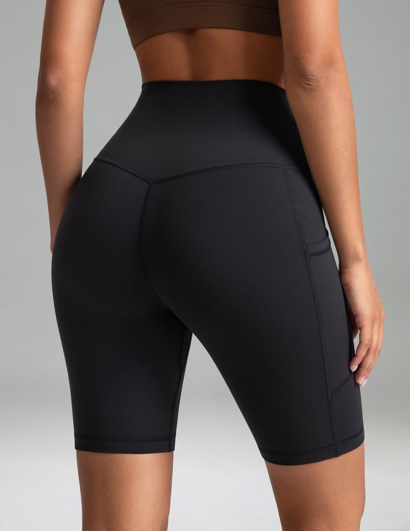 Colorfulkoala Women's High Waisted Biker Shorts with Pockets - 8" Inseam Workout Yoga Shorts Running Tights (L, Black)
