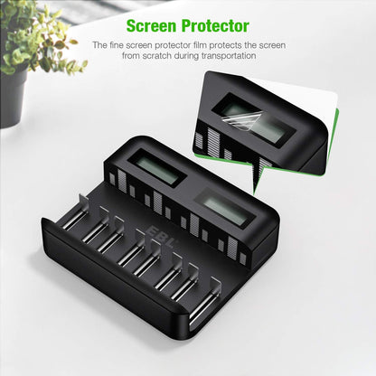EBL LCD Rechargeable Battery Charger - 8 Bay AA AAA C D Battery Charger for Rechargeable Batteries Ni-MH AA AAA C D Batteries with 2A USB Port, Type C Input