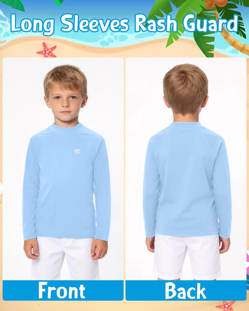 DRONIRING Boys' Long Sleeve Rash Guard, UPF 50+ Swim Shirt Toddler Kids, Quick Dry SPF UV Sun Protection Water Shirts for Beach Surf Swimming
