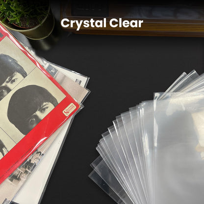 EVEO 25 Vinyl Record Sleeves Outer – Crystal Clear Outer Vinyl Sleeves LP Album Covers 12.75"x12.75" | Perfect Fit Protective 3 Mil Protection for Single & Double LPs - Archival Standard