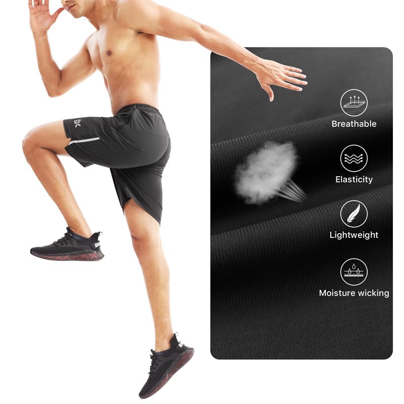 BROKIG Men's Lightweight Athletic Shorts 7 inch, Quick Dry Running Gym Workout Shorts for Men with Zip Pockets(Black,Medium)