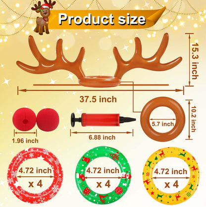 2 Pack Christmas Inflatable Reindeer Antler Ring Toss Games(2 Antlers 12 Rings) for Xmas Party Christmas Games Gifts Reindeer Ring Toss