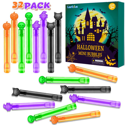 Halloween Party Favors Goodie Bag Stuffers for Kids 32 PCS, Mini Bubble Wands for Toddlers, Small Boo Trick or Treat Basket Bucket Fillers, Birthday Classroom Games Activities Supplies Prizes Gifts