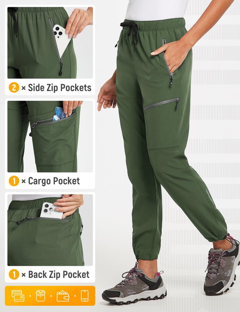 baleaf Travel Pants Women Hiking Long Tall Lightweight Quick Dry Water Resistant Cargo Pants 31'' Trip 31''-Army Green XS