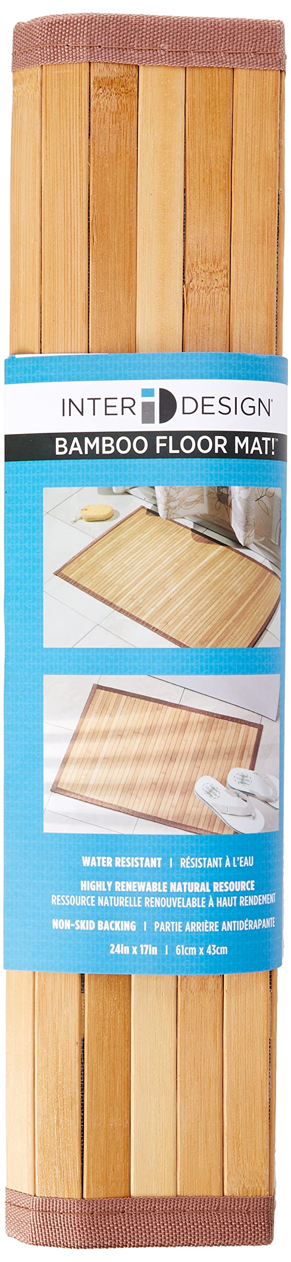 iDesign Formbu Bamboo Floor Mat Non-Skid, Water-Resistant Runner Rug for Bathroom, Kitchen, Entryway, Hallway, Office, Mudroom, Vanity, 17" x 24", Natural Beige,81132