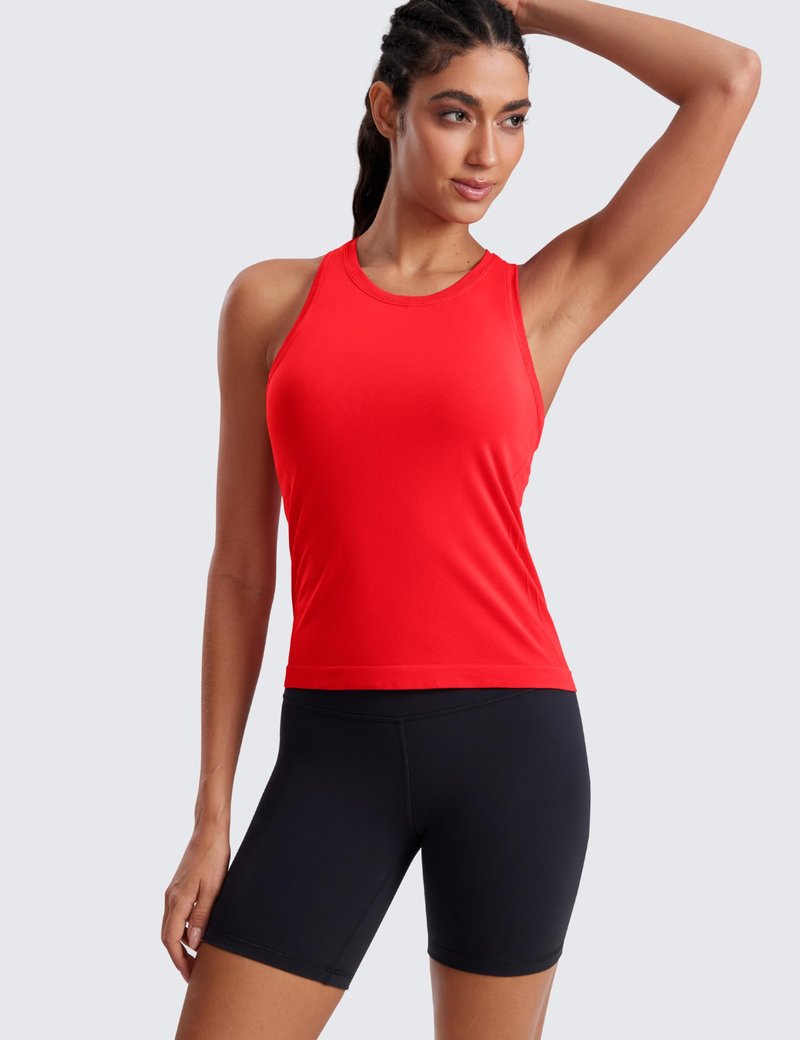 CRZ YOGA Seamless Workout Tank Tops for Women - Athletic Running Gym Sleeveless Shirts Crewneck Racerback Breathable Deep Red XX-Small