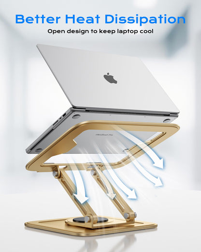 Adjustable Laptop Stand, Computer Stand with 360 Rotating Base, Ergonomic Laptop Riser Mount for Desk Foldable Protable Computer Desk Fits with MacBook Pro Air (10-16") - Black