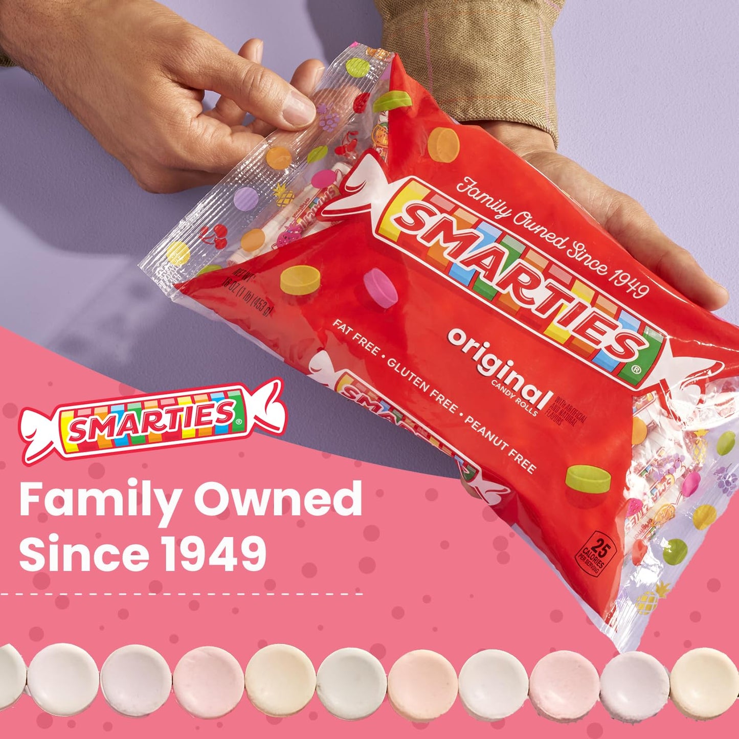 Smarties Candy Bulk Rolls Original Flavor - Gluten & Vegan Free - Classic Sweetness From Family Owned Company Since 1949, Peanut Free & Dairy Free - Perfect Halloween Candy - 1 Pound Bag