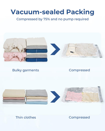 BAGSMART 8 Pcs Compression Packing Bags Set with 4 Pack Vacuum Bags Storage for Cruise Travel Essentials, Hand-rolled Space Saver Vacuum Storage Bags, Baby Pink