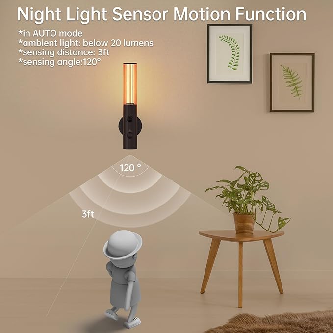 2Pack Motion Sensor LED Night Lights, Rechargeable Battery Operated Indoor Smart Motion Detector Nightlights with 3 Modes&3 Brightness, Auto Body Sensor Dimmable Wall Lamps for Closet Stairway Cabinet