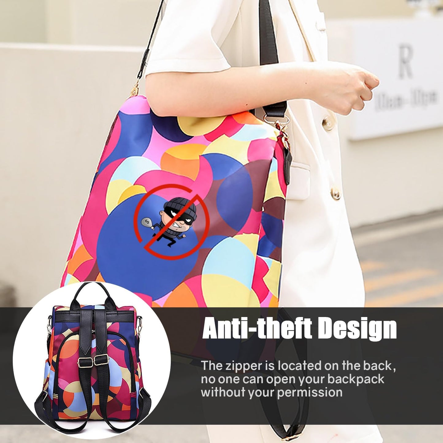 Ray-Velocity Anti Theft Women Backpack Waterproof Fashion Backpack Shoulder Bag for Lady Girl Dailyuse Travel Work School(Colorful)