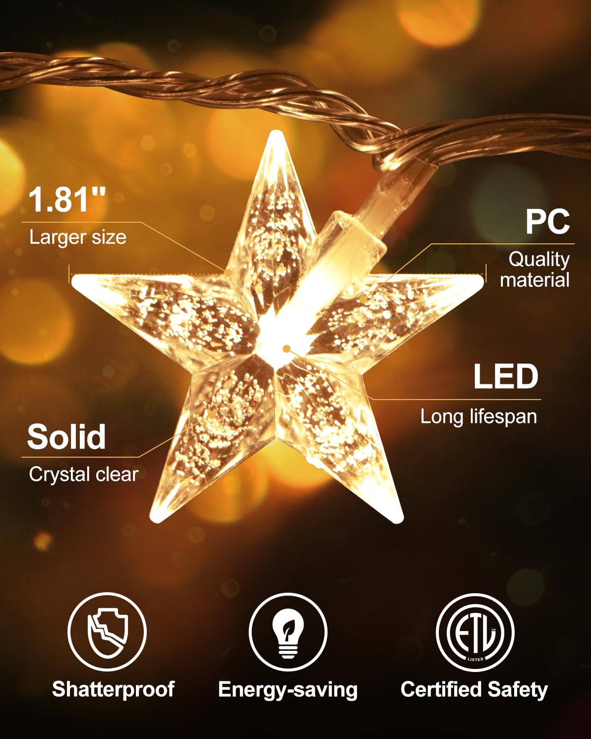 JOLYMOLY Star String Lights Plug in, 59 Ft 100 LED Star Fairy Lights with Remote Timer, Connectable Waterproof for Bedroom Wedding Party Indoor Outdoor Décor, Warm White