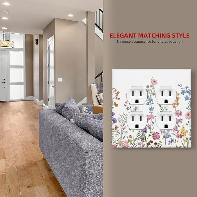 Decorative Light Switch Cover Plate Rustic Wild Floral Vintage Watercolor Flower 2 Gang Socket Covers Double Duplex Wallplates Switch Plates and Outlet Covers for Bedroom Bathroom Decor