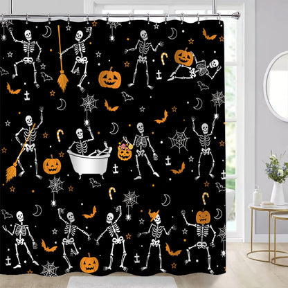 Atwqevon Halloween Shower Curtain, Ghost Shower Curtain Set, Black Fall Shower Curtains for Bathroom Decor, Spooky Shower Curtain Halloween Curtains, Waterproof Bathroom Curtain with Hooks 72"X72"