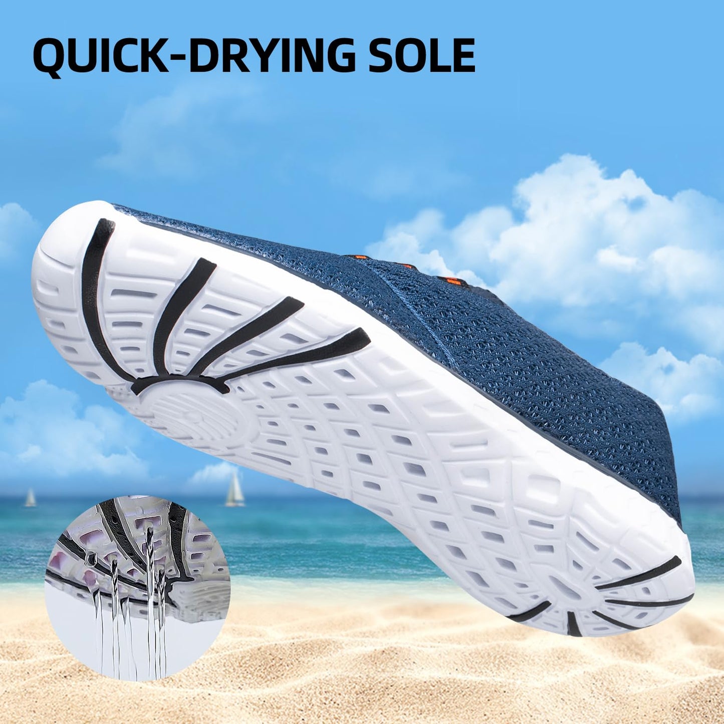 DOUSSPRT Men's Water Shoes Quick Drying Sports Aqua Shoes BlueWhite Size 12.5