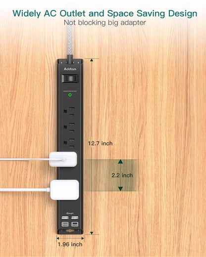2 Pack Power Strip Surge Protector - 6Ft Extension Cord with 5 Widely Outlets 4 USB (2 USB C) Port, 1875W/15A, Wall Mount, Flat Plug, Desk Charging Station for Home Office College Dorm Room Essentials