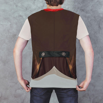 DFZ Cowboy Shirts for Men Funny Cosplay Costume Wester Crewneck Short Sleeve Casual Top Unisex Brown