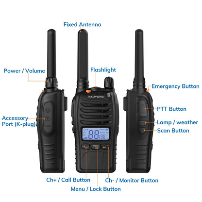 BAOFENG BF-88ST Pro Walkie Talkie, Upgraded Long Range Rechargeable License-Free PMR446 Two Way Radios with LCD Display, VOX Dual Watch, Desktop Charger and Earpieces, 4 Pack