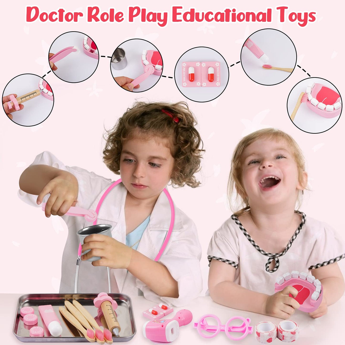 Sundaymot Doctors Set for Kids, 32 pcs Toy Doctors Kit with Stethoscope, Toddler Medical Play Set Role Play Dress Up Costume, Medical Carry Case for Boys Girls 3+ Years