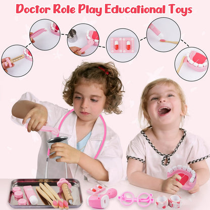 Sundaymot Doctors Set for Kids, 32 pcs Toy Doctors Kit with Stethoscope, Toddler Medical Play Set Role Play Dress Up Costume, Medical Carry Case for Boys Girls 3+ Years