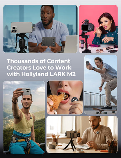 Hollyland Lark M2 Wireless Microphone for iPhone/Camera/Android/PC, 48kHz/24-bit High Fidelity Audio, 300m Range, Noise Cancelling, 40h Use, YouTube, Vlog, Streaming (2TX + 3RX + Charging Case)