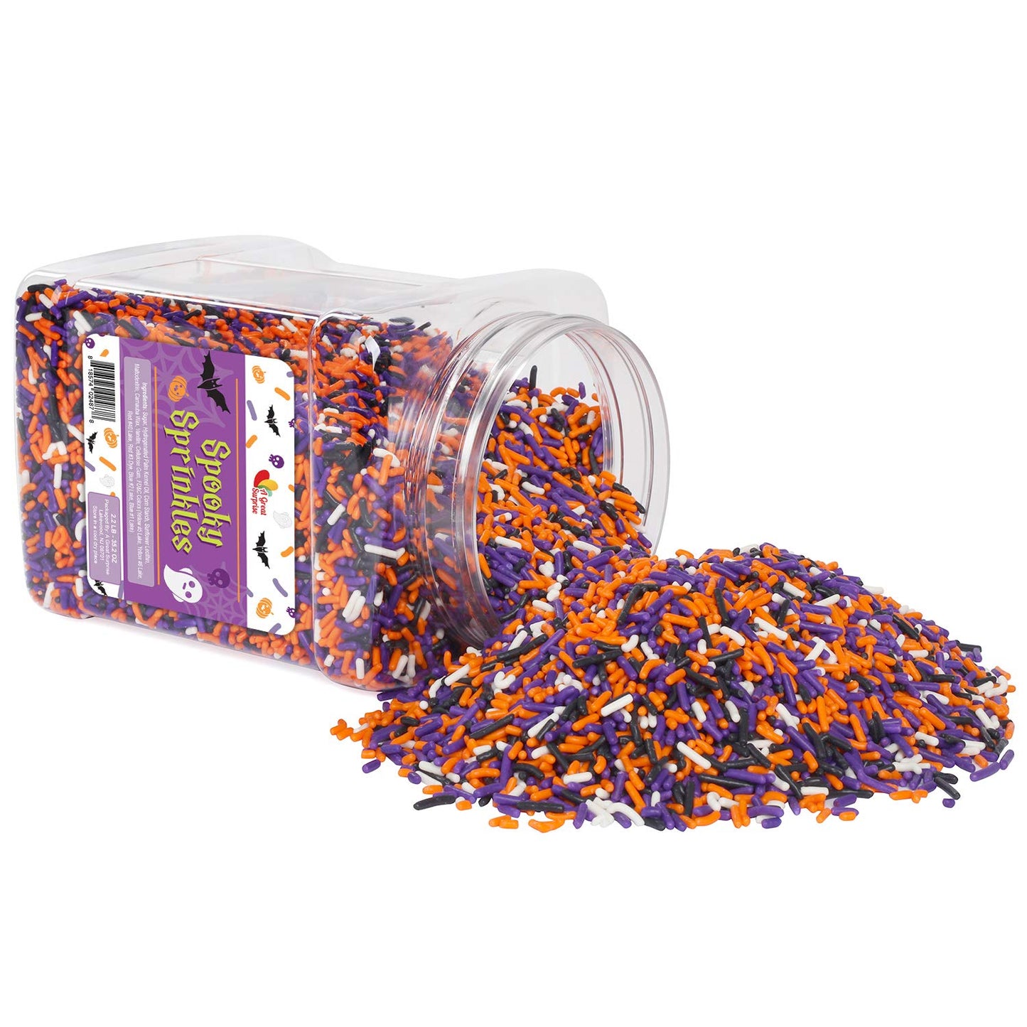 Halloween Sprinkles - 2.2 LB - Orange, Black, Purple and White Jimmies - Spooky Season Sprinkles