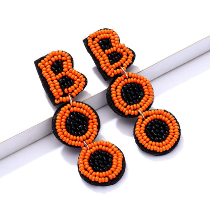 CEALXHENY Halloween Earrings Beaded Boo Earrings for Women Spooky Ghost Pumpkin Drop Dangle Earrings Handmade Gothic Costume Party Holiday Festive Jewelry Gifts (Boo)