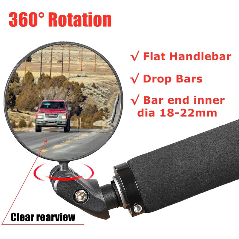 RYANGO Bike Mirror, Bar End Bicycle Mirror 2 Pack, Adjustable Bike Rear View Mirrors for Handlebar End, Acrylic Convex Round HD Bicycle Rearview Mirrors for Road Bike Mountain Bike