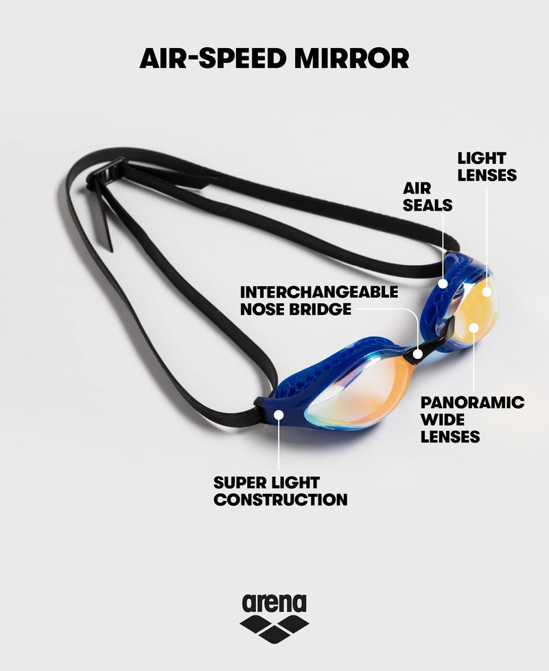 ARENA Unisex Adult Air-Speed Anti-Fog Racing Swim Goggles for Men and Women Special Air Seals Technology Mirror Lens, Yellow Copper/Blue
